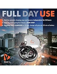 Auriculares inalámbricos de YOZZ Play Bluetooth 5.0 inalámbricos con micrófono estéreo 3D auténtico con sonido de graves y cancelación de ruido con caja de carga, hasta 6 horas de reproducción de música