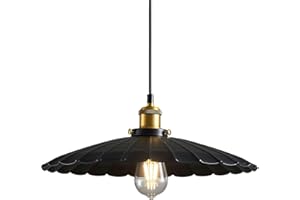 Oyisen Hanging Lamp, Metal Pleated Lampshade Pendant Lighting for Kitchen Island Black Hanging Light Fixture 15.7 Inch Dining Room Lights Height Adjustable
