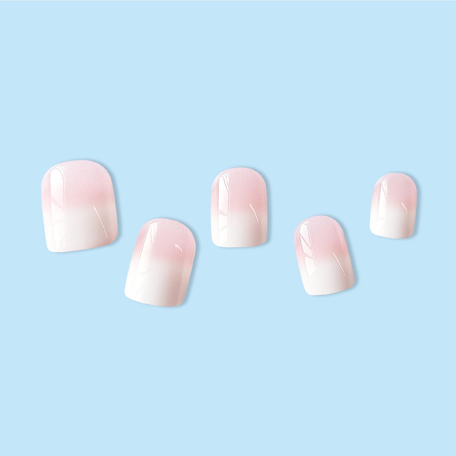 WAFOLOZE Nails Press ons,White Ombre Short Square Press on Nails Fake Nails Glossy Acrylic Artificial Nails Stick on Nails for Women 32Pcs - Image 5