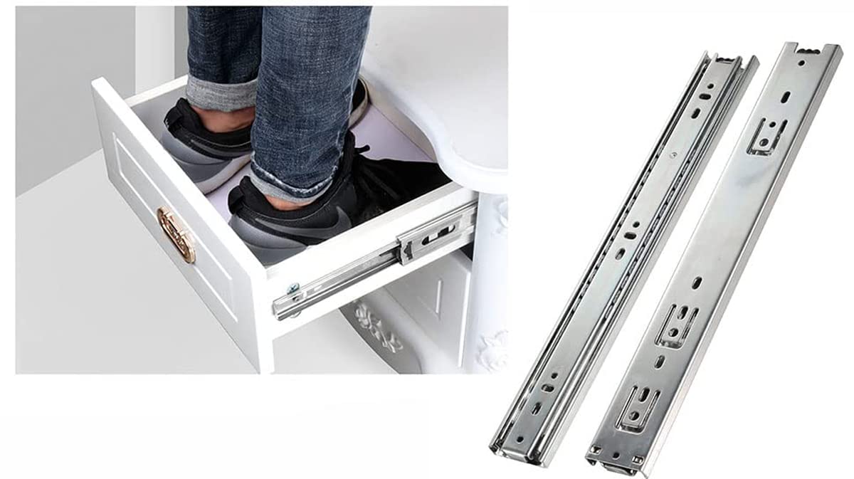 True Face Heavy Duty Drawer Runners Pair of Double Full Extension Ball Bearing Drawer Slide Runner 12" Silver 12 inches 300mm
