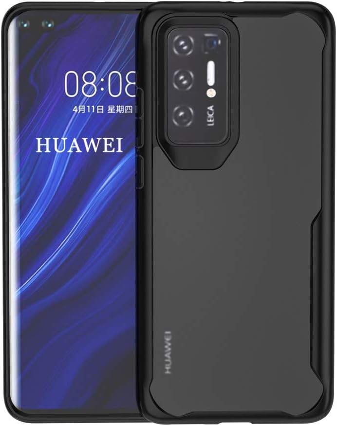 IGUCAC Case for Huawei P40 Pro Case + [2 Pack] Tempered Glass, Transparent Shockproof Protective Phone Cover Clear Back Case Slim Fit Desig for Huawei P40 Pro Black