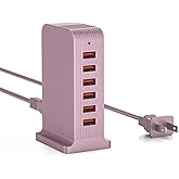 VPSUN USB C Charging Station - USB Charging Hub,6 Port USB Charger Tower for iPhone 15/14/13/12, iPad, Samsung Galaxy, Google Pixel,HTC, and Multiple Devices (pink-50W)
