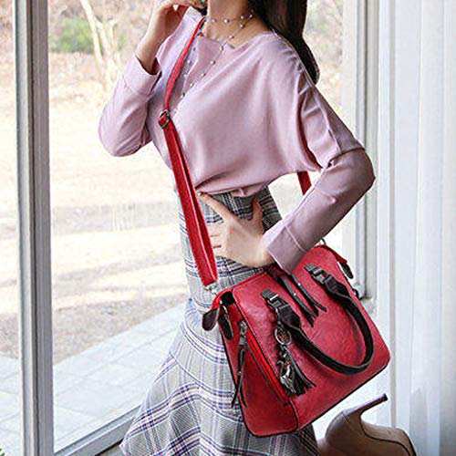 4 Pcs Bags,AgrinTol Women Pattern Solid Handbag+Crossbody Bag+Messenger Bag+Card Package (Wine)