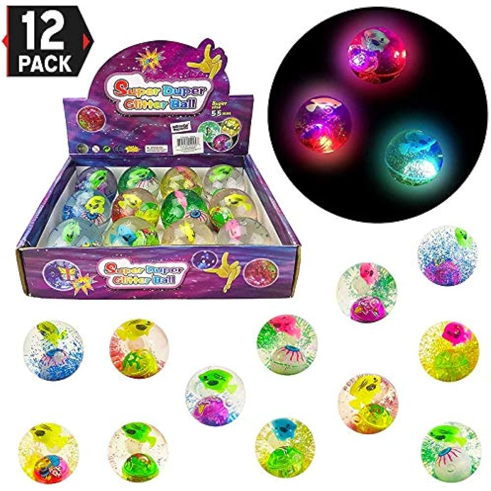 12 Pack Light Up Glitter Bouncy Balls With Colorful Fish, Confetti And LED For 817210021998 eBay
