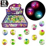 1 Dozen of LED Light Up Glitter Bouncy Balls with Colorful Fish, Confetti and LED Flasher (Party Favor)