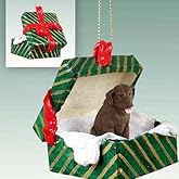 Chocolate Lab Gift Box Christmas Ornament - Delightful!