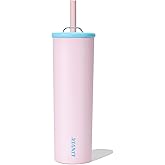 LINVIA Candy Tumbler, 25 oz Kids Insulated Stainless Steel Water Bottle with Spill Resistant Silicone-Metal Straw and 2-in-1 Lid, BPA-Free, Cup Holder Friendly, Dishwasher Safe, Pastel Pink