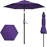 AreShark 7.5FT Patio Umbrella Table Market Umbrella with 6 Sturdy Ribs, Button Tilt/Crank Heavy-Duty Round Outdoor Umbrellas for Garden, Deck, Backyard,and Pool, Dark Purple