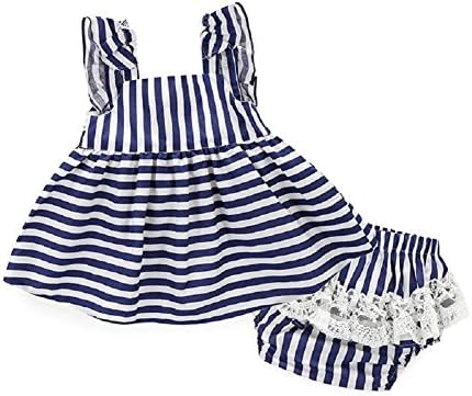 Baby Girls Striped Ruffle Sleeve Dress and Pants Nappy Cover Outfit (70(0-6M))