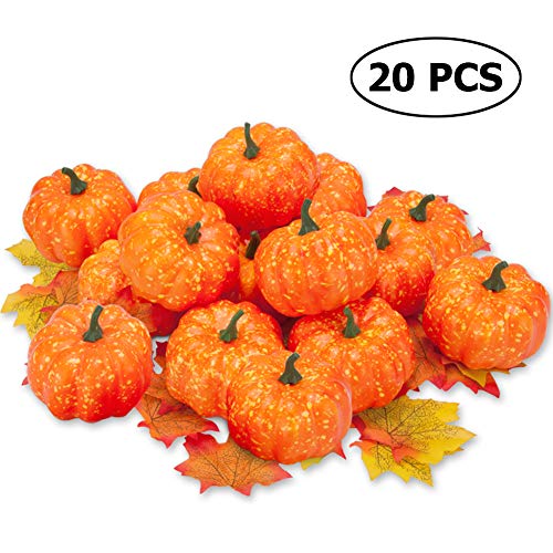 Toopify Artificial Pumpkins, 20PCS 3.15" Fake Pumpkins with 30PCS Lifelike Maple Leaves, Lifelike Simulation Pumpkins for Decorating Halloween Thanksgiving Wedding Centerpieces