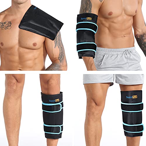SuzziPad Ice Pack for Injuries Reusable Gel Cold Pack for Knee, Elbow, Thigh, Leg and Shin Splint Compression, Ice Wrap with Strap for Sprains, Bruises, Joint Pain Relief by Cold Therapy (Pack of 1)