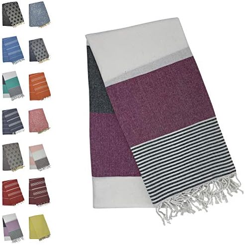 Holm 100% Turkish Cotton Peshtemal Towels Pestemal Towel Travel Camping Bath Sauna Beach Gym Pool Blanket Fouta Towels Absorbent Easy Care Mint (Purple Stripes)