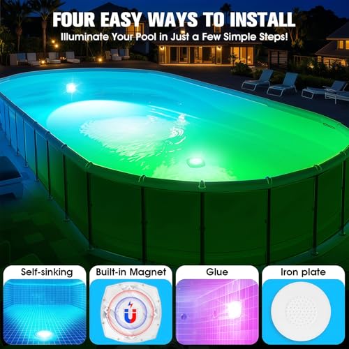 DeeprBetter Outdoor Pool Light with Remote Control, Rechargeable Underwater Pool Light with 9 Modes Underwater Light Show, IP68 Waterproof LED Pool Light, Spa Pool Lighting, 2 Pieces