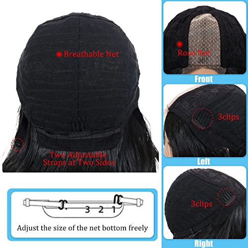 POPTAIYU Long Black Wavy Wigs for Women Lace Front Body Middle Part Hair Heat Resistant Synthetic Natural Looking Wigs for Daily Party Use (Black,24inch)