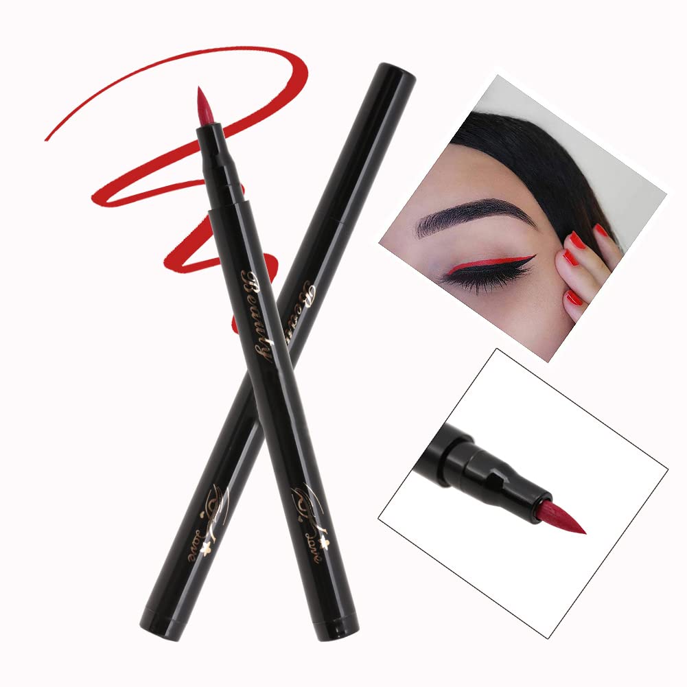 Sonew Coloured Eyeliner, Liquid Eyeliner Pencil, Long Lasting and Natural effects Create Ideal Makeup for Christmas and New Year (Red)