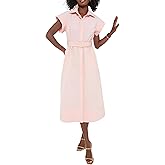 Rseoutlh Womens Turn Down Collar Shirt Dress Short Wing Sleeve Button Down Dress Trench Coat Formal Elegant Dress With Belt(Pink-M)