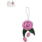 Yzikema Handcrafted Leather Leaf Flower Bag Charm, Boho Accessories Leather Rose Flowers Key chain Purse Pendant Charms