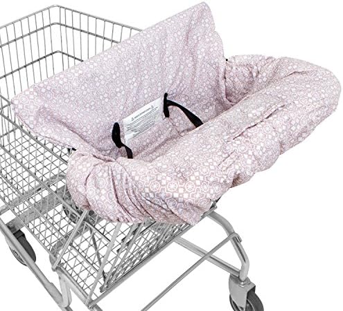 WATERPROOF 2-in-1 Shopping Cart Cover & High Chair Cover for Baby & Toddler with Safety Harness (Calm Pink)
