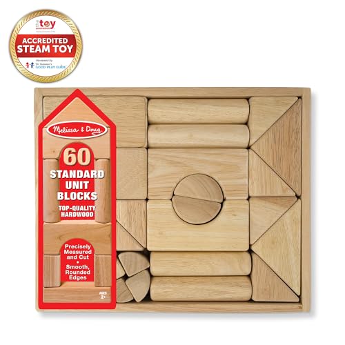 Melissa & Doug Standard Unit Solid-Wood Building Blocks With Wooden Storage Tray (60 pcs)