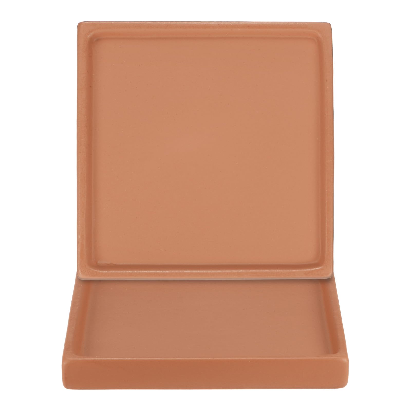 M METERXITY 2-Pack Ceramic Plant Saucer, 5 Inch Plant Water Catcher Tray, Plant Pot Saucers for Indoor/Outdoor Plants/Flower Drainage Drip Water Tray [Square Dark Orange]