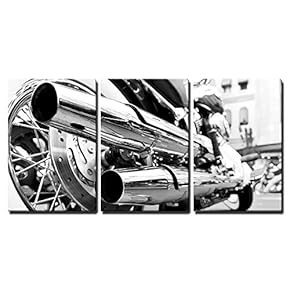 Retro Style Motorcycle Exhaust Pipes - 3 Panel Canvas Art