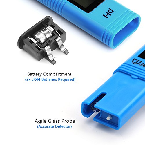 Digital pH Meter, Jellas PH-02 High Accuracy 0.01 Resolution pH Tester / pH Checker for Water Quality Test - Auto Calibration / ATC Function / Back Light LCD Display (Blue)