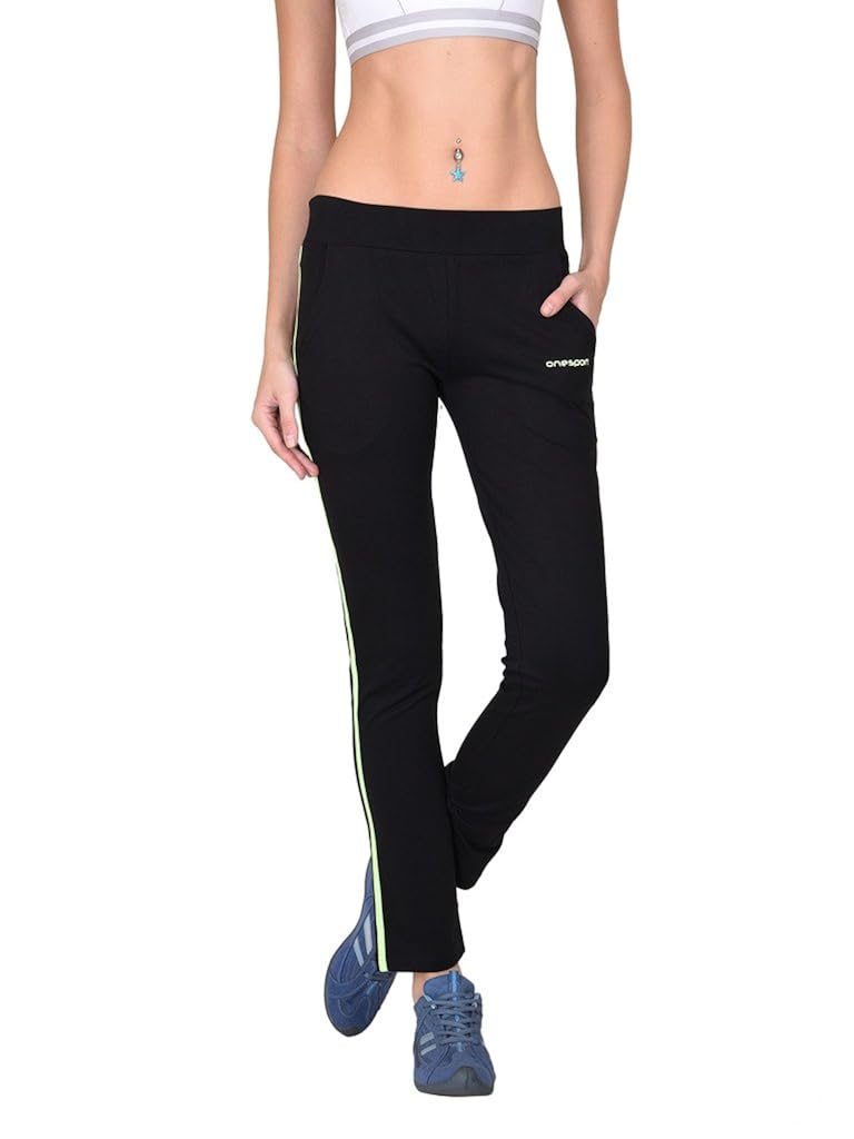 onesport women's cotton spandex jersey black trackpants(onsp27bl-p)