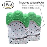 Baby Teething Mittens Soothing Pain Relief Teether with Non-Scratch Button Fastener / Travel Bag 3-12 months Babies Shower Gifts Mitt Silicone Toys by MaBaby (Mint Green)