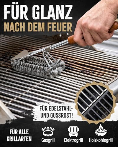 5-in-1 Stainless Steel Grill Brush with Scraper [Test Winner] Compatible with Weber Grill Accessories for Gas Grill Cast Iron - BBQ Set Grill Cleaner Brush for Cast Iron - Barbecue Gifts for Men Grill