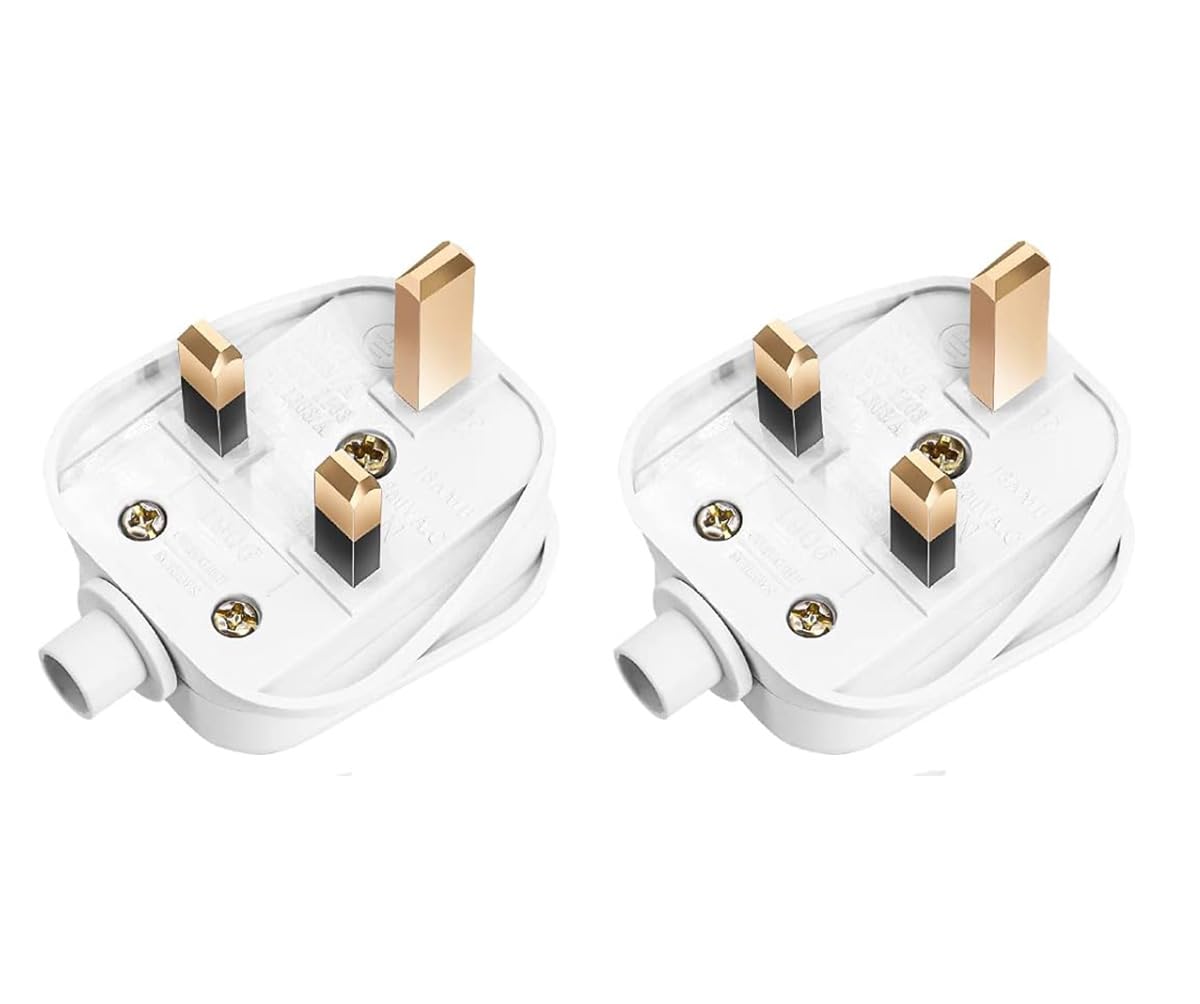 2 Pack 13 A Fused Mains Plugs 3 pin Plug, 250V Heavy Duty Electrical Fused Mains Plugs Uk Safety Plug For Electrical Appliances(White-2Pack)