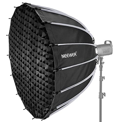 NEEWER 47.2inch/120cm Parabolic Softbox Quick Set up Quick Folding, with Diffusers/Honeycomb Grid/Bag, Compatible with Aputure 120d Light Dome Godox sl60w NEEWER RGB CB60 and Other Bowens Mount Lights