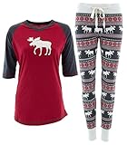 Lazy One Women's Moose Red Fair Isle Pajama Set