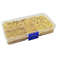 LolliBeads (R) Gold Plated Smooth Round Metal Beads Assorted Size Jumbo Pack 2100 pcs