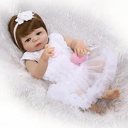 23inch Full Silicone Body Reborn Dolls Lifelike Newborn Realistic Baby Doll with Peach Tutu Skirt Great Toy For Adults, Kids and Babies Cute Baby Birthday gift Christmas gift