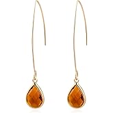 Watforsh Long 14K Gold Plated Brown Teardrop Stone Dangle and Drop Vintage Earrings Crystal Lightweight Earrings for Women