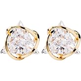 ENMOKI Triangle Cubic Zirconia Geometric Gold Stud Earrings for Womens