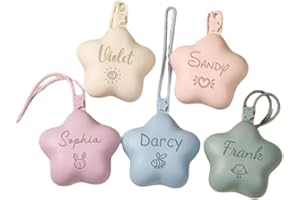 Personalzied Star Silicone Pacifier Holder Case,Custom Engraved Pacifier Storage Case with Name