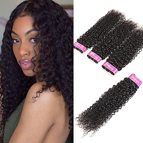shuangya hair Brazilian Kinkys Curly Human Hair 4 Bundles 7a Grade Unprocessed Virgin Human Hair Weave Natural Color(20" 22" 24" 26")