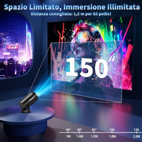 1080P FHD Projector [2026 Upgraded] Mini Portable Projector 4K with WiFi 6 BT 5.2 Video Projector Supports 270° Rotary Projector Car Keystone TV Stick/USB/HDMI/PC with HDMI Cable & Mouse, Black