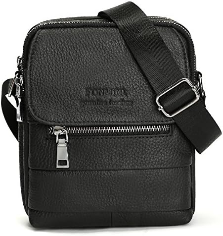 Fonmor Men's Genuine Leather Shoulder Messenger Bag CrossBody Bag (Fashion(Black))