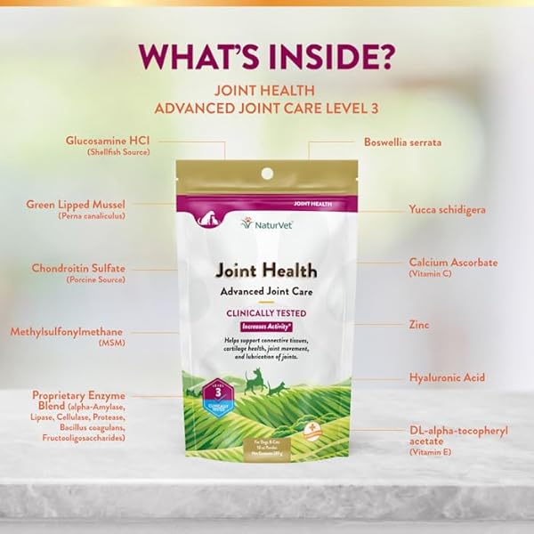 NATURVET JOINT HEALTH LEVEL 3 PET SUPPLEMENT FOR CATS & DOGS – HELPS SUPPORT HIP & JOINT FUNCTION – INCLUDES HYALURONIC ACID, GLUCOSAMINE, MSM, CHONDROITIN – 10 OZ. POWDER