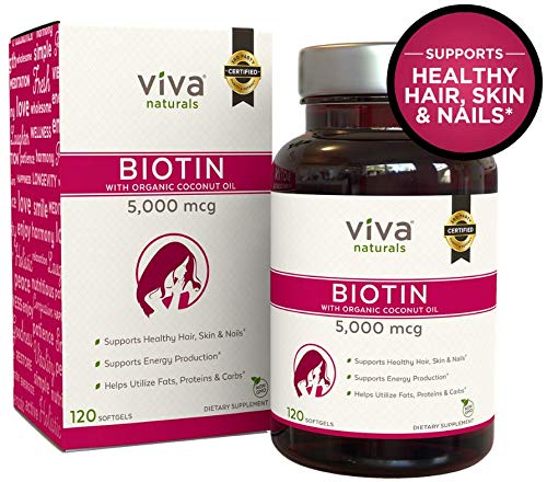 Viva Naturals Liquid Biotin Capsules (5000 mcg) - Supports Healthy Hair, Skin and Nails (120 Softgels)