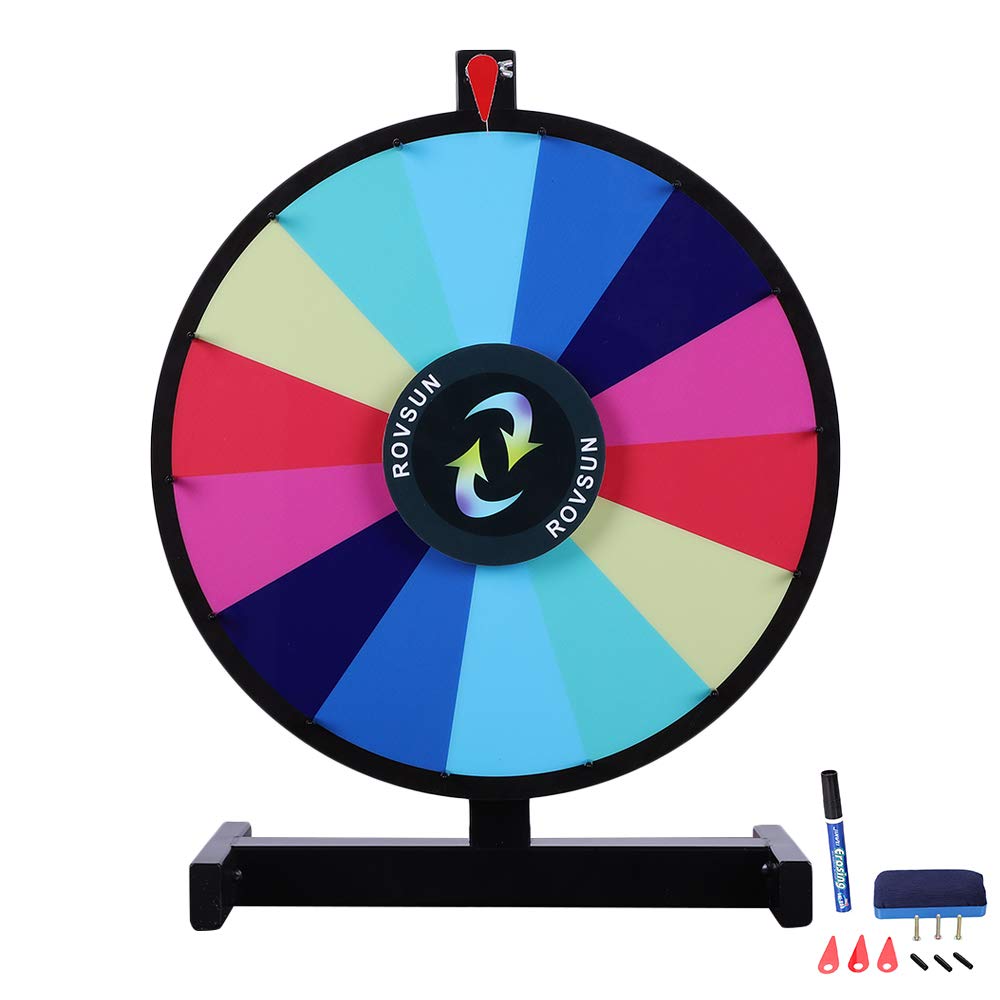 ROVSUN 18''/24'' Tabletop Spinning Prize Wheel 14 Color Slots Spinner with Iron Base&Stand, Dry Erase&Mark Pen Included, Win Fortune Spin Game, for Trade Show Carnival Casino Party Market Raffle
