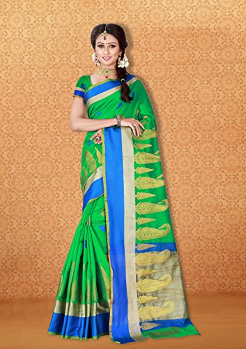 Viva N Diva Green Banarasi Art Silk Saree With Unstitched Blouse Piece