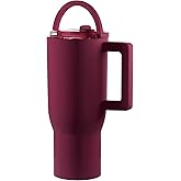 Barpertik 40 oz Tumbler with Flip Straw&LeakProof Lid|Built-in Straw&Handle|Stainless Steel&Rubber Base|Water Bottle Insulated Cup Travel Mug|BPA Free|Cranberry