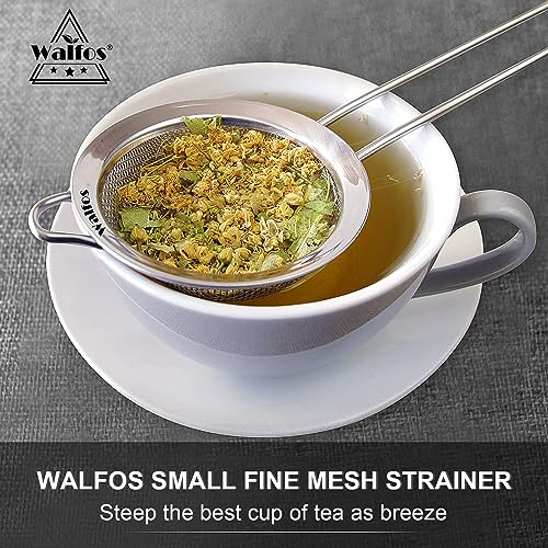 Walfos Fine Mesh Strainers Set, Premium Stainless Steel Sieve and Sifter with Sturdy Handle, Metal Kitchen Strainers Perfect for for Food, Rice, Quinoa, Fruit, Tea, Flour- 3 Sizes