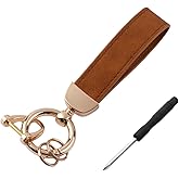 Kewucn Genuine Leather Car Keychain, Universal Heavy Duty Metal Auto Key Fob Holder with Anti Lost D-Ring for Men Women （Golden-Brown）