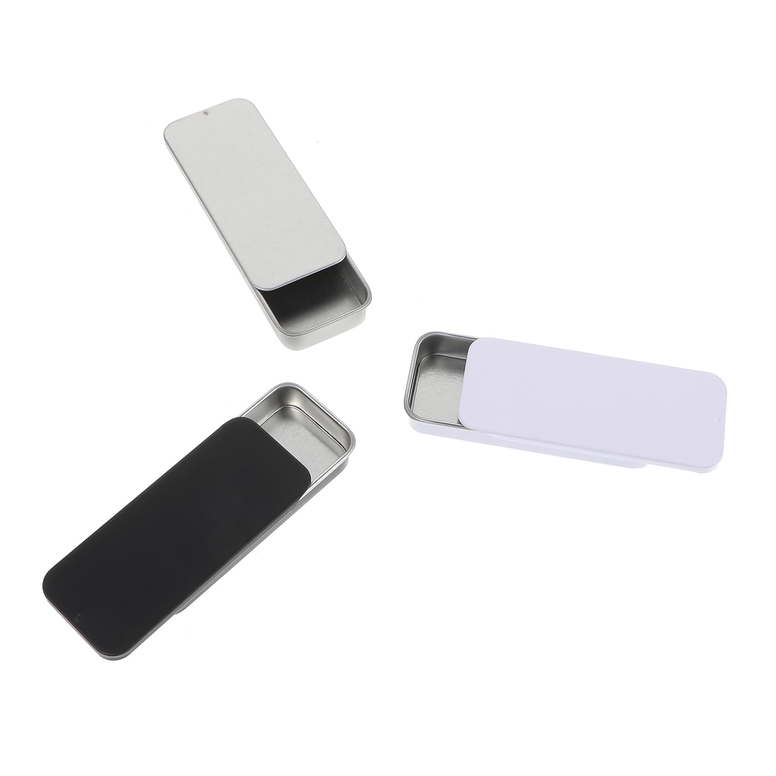 Photo 1 of 3Pcs Mini Metal Tin Box Containers, Ymapinc Waterproof Slide Top Mini Pill Storage for Candy Gum Metal Box Small Container Fit in Pocket Purse for Traveling Outdoors(Black, White, Silver)