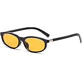 HJSTES Retro Oval Sunglasses for Women Trendy Cat Eye Sunnies Vintage Narrow 90s Y2k Designer Sun Glasses