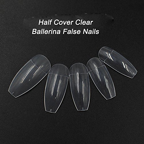 Coffin Nails 500pcs Half Cover Acrylic False Nail Tips Coffin Ballerina Nails 10 Sizes With Bag for Nail Salons and DIY Manicure(Half Cover, Clear)